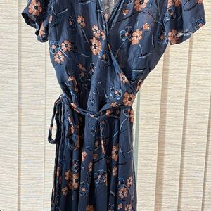 Fat Face Navy and Orange Floral Wrap Dress